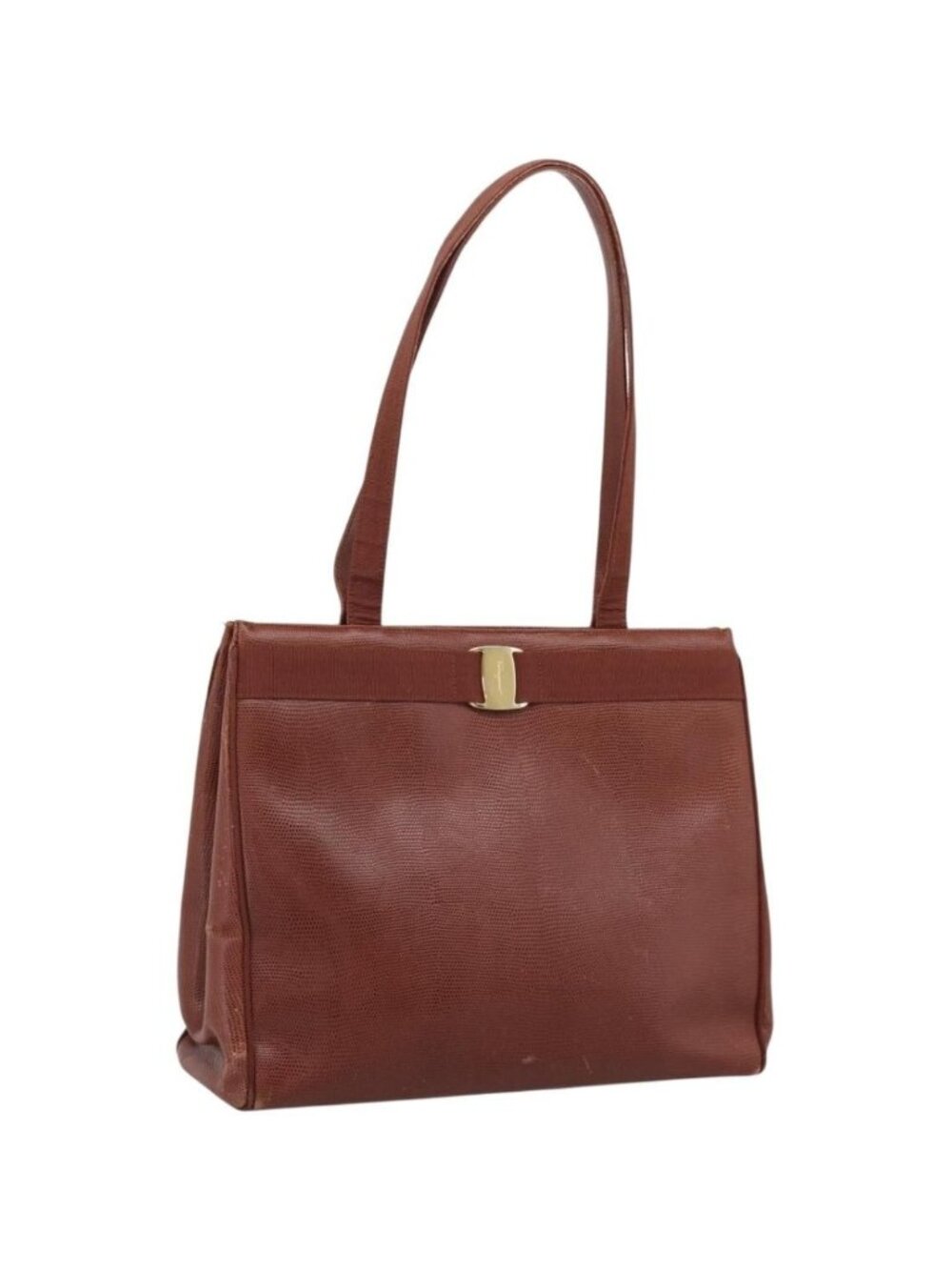 Salvatore Ferragamo Vala Tote Bag Leather Brown Gold
